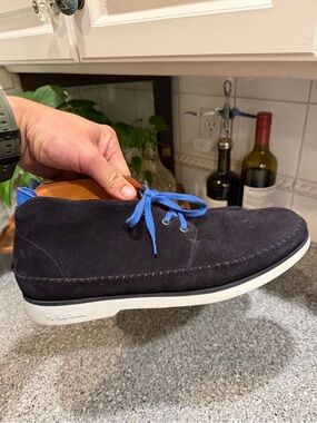 PS Paul Smith Navy Suede Chukka with Bright Blue Laces